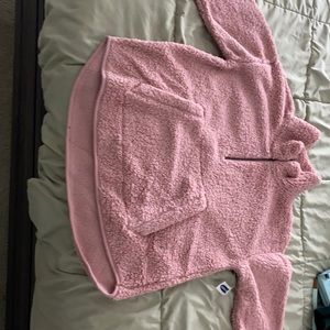 Pink Comfy Sherpa sweater with zipper & high neck